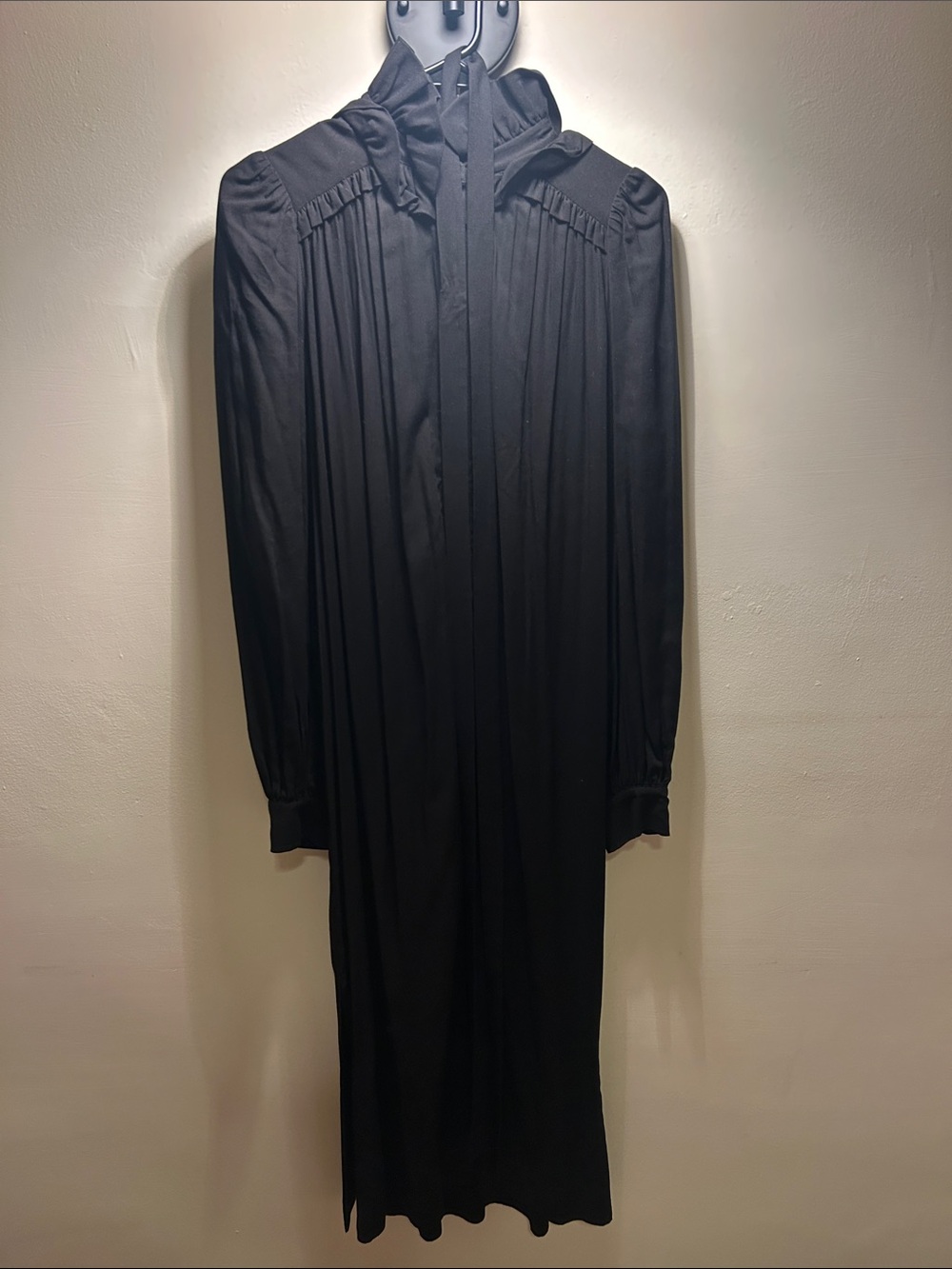 Heidi Merrick Black Long Sleeve Dress with High Neck Tie